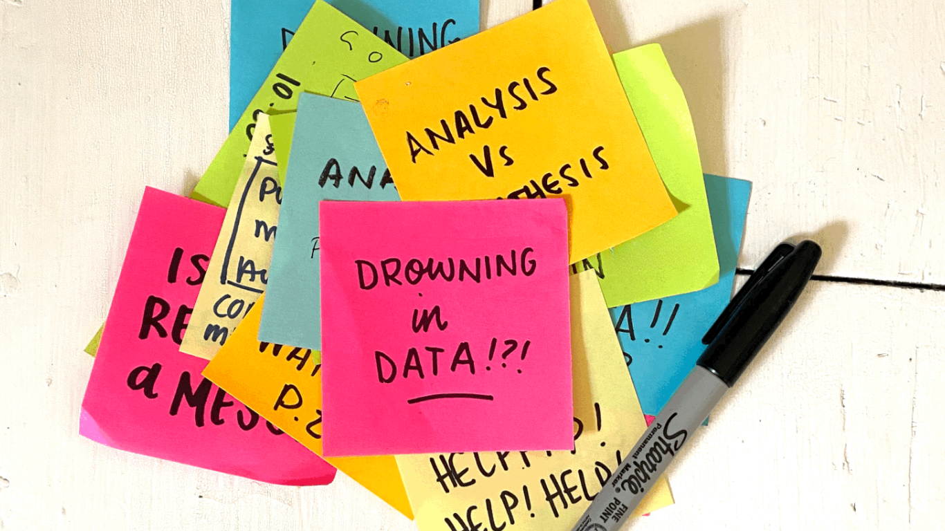 An arial view of a pile of sticky notes spread out on a table