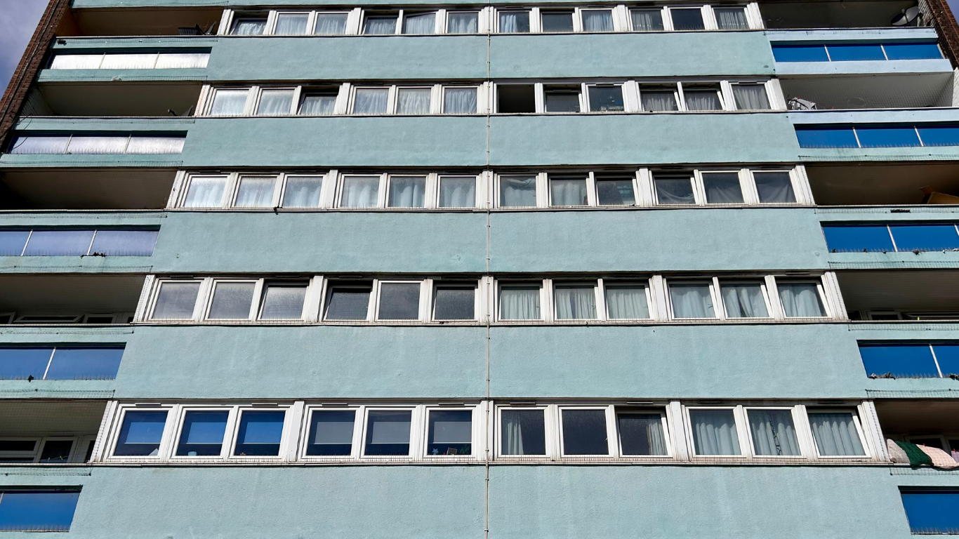 A close-up view of a block of flats